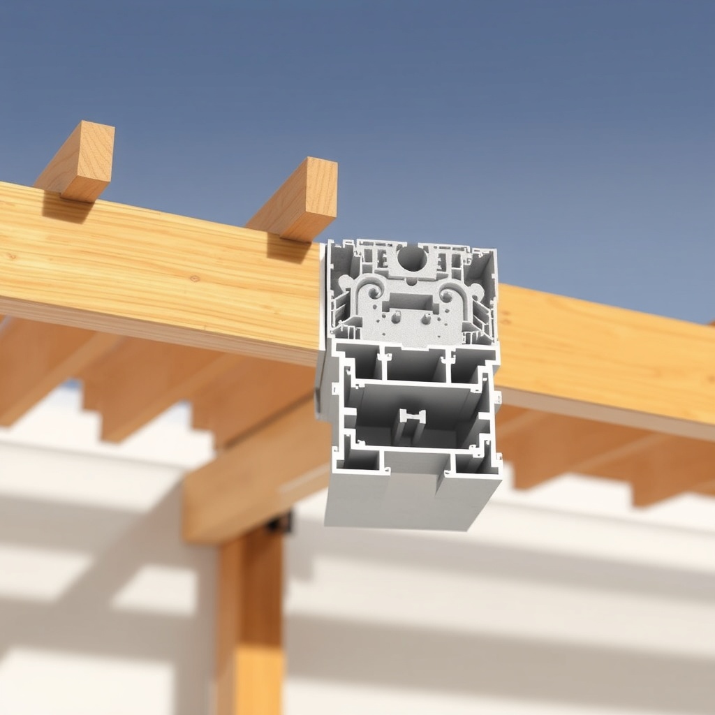 <clean photorealistic photo of Sun Garden Royal pergola with thermal insulation layer visi