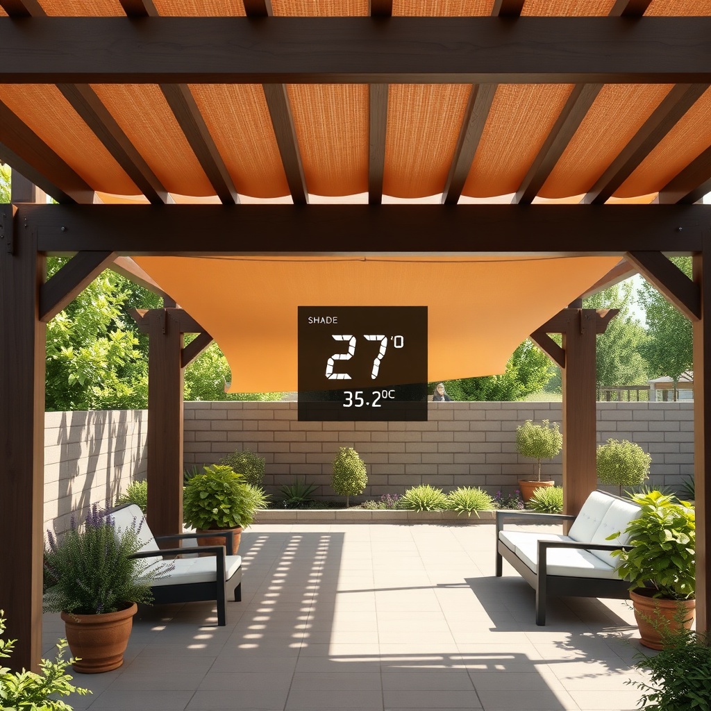 <clean photorealistic photo of Sun Garden Royal pergola in summer setting
