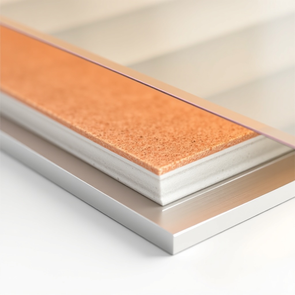 <photorealistic photo of Sun Garden Royal's multilayer roof panel cross-section showing ou