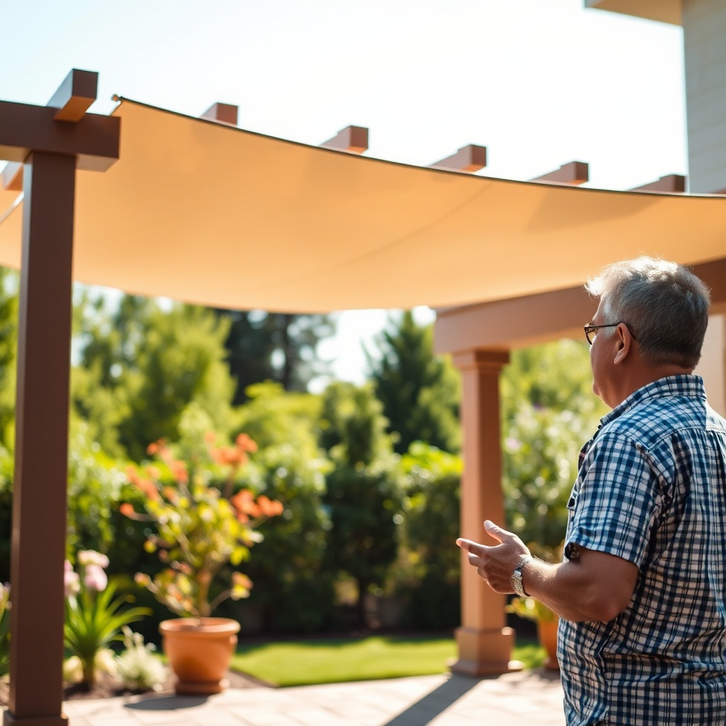<clean photorealistic photo of a Sun Garden Royal pergola with an adjustable fabric canopy