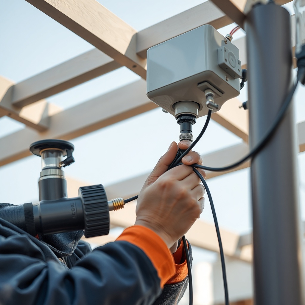 A close-up photorealistic photo of technician checking motor connections of a Sundepot Gra