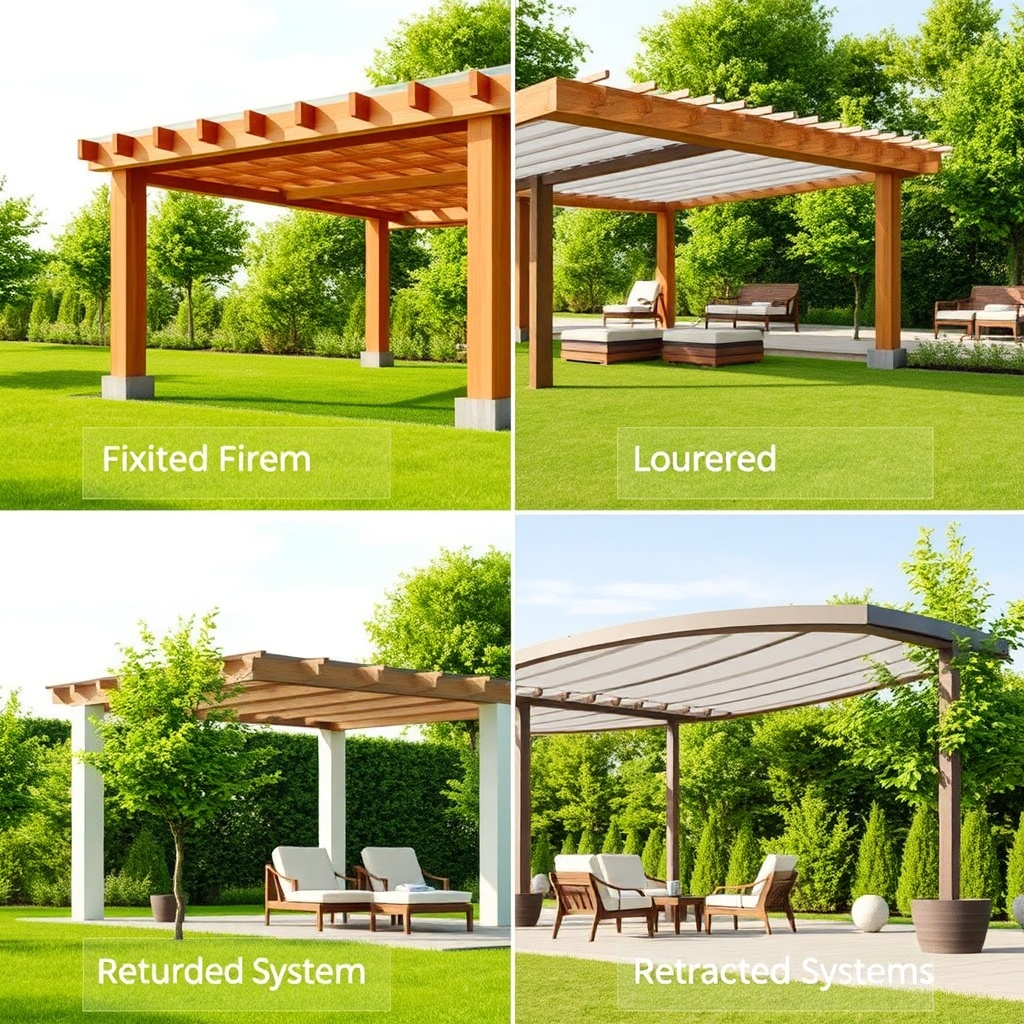 Sundepot Grand pergola various roof types in a modern garden setting